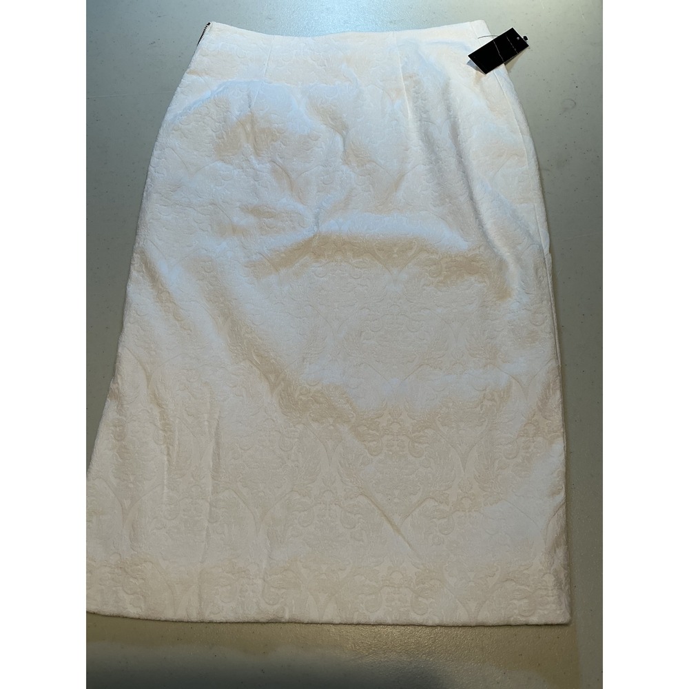 Worthington White Jacquard Pencil Skirt Womens Size 8 Floral Textured Midi NWT